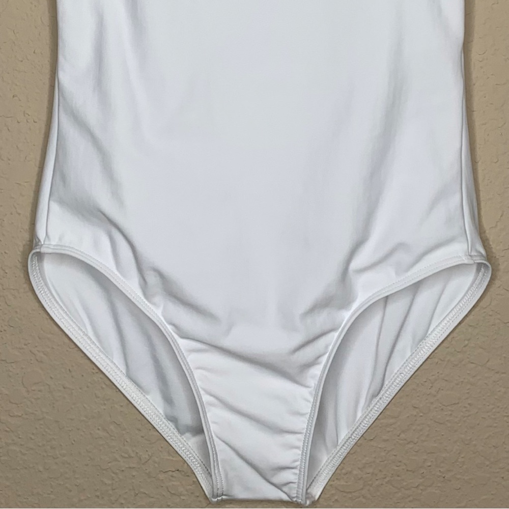 Wear Moi White Noelie Burnout Tulle Insert Keyhole Back Tank Leotard - Picture 4 of 16